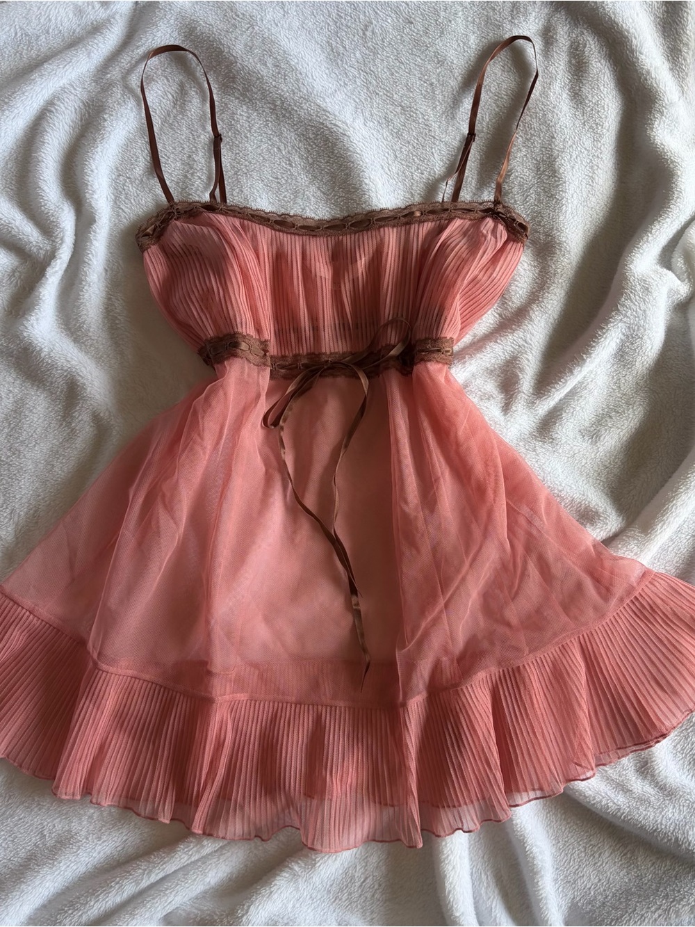 Vtg Victoria's Secret Y2K Dusty Rose Sheer Mesh Babydoll Slip Dress - size L